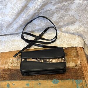 Black Crossbody Bag with Snake Accent